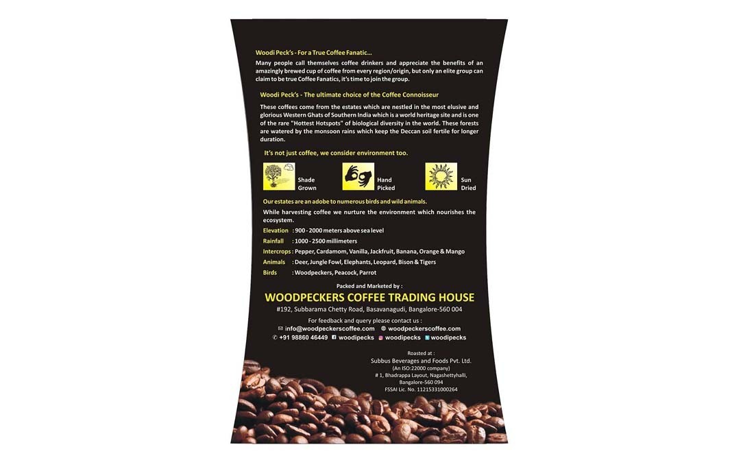 Woodi Peck's Espresso Blend, Roasted Coffee Beans   Pack  250 grams